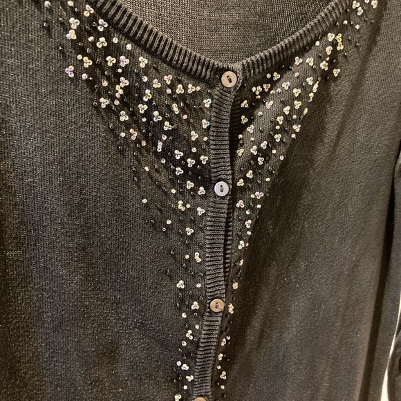 Beaded-front black cotton cardigan. - Picture 2 of 4